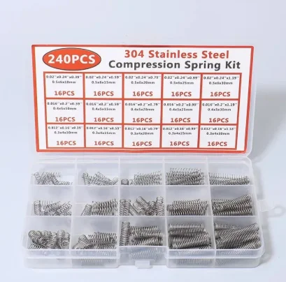 240PCS/box Compression Spring Assortment Kit 304 Stainless Steel with 15 Sizes Small Springs for Mechanical Repairs DIY Projects
240PCS/box Compression Spring Assortment Kit 304 Stainless Steel with 15 Sizes Small Springs for Mechanical Repairs DIY Projects