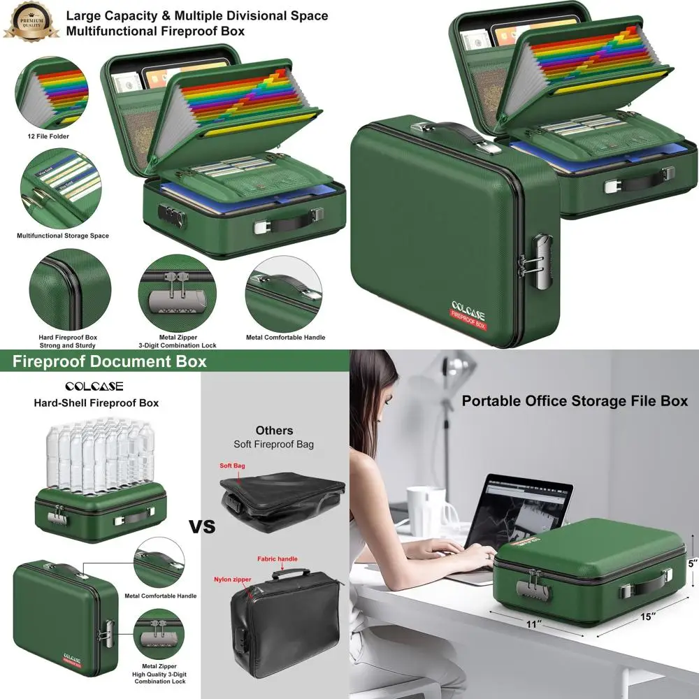 Waterproof Hard Shell Document Box with Lock, Ideal for Storing Important Papers, Certificates, Laptop, and Passports in Green
Waterproof Hard Shell Document Box with Lock, Ideal for Storing Important Papers, Certificates, Laptop, and Passports in Green