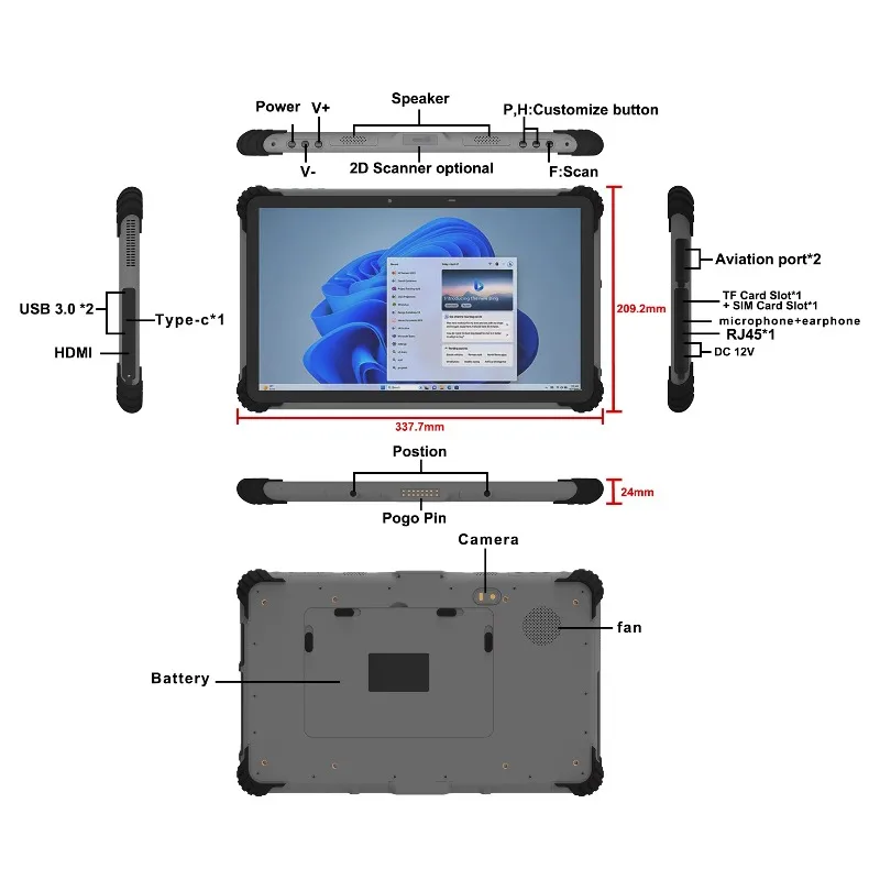 Новейший 13,3-дюймовый автомобильный держатель, полностью экстремально прочный планшет с окнами I5-1235U, 32G ram, IP65, водонепроницаемый прочный планшетный ПК
Новейший 13,3-дюймовый автомобильный держатель, полностью экстремально прочный планшет с окнами I5-1235U, 32G ram, IP65, водонепроницаемый прочный планшетный ПК