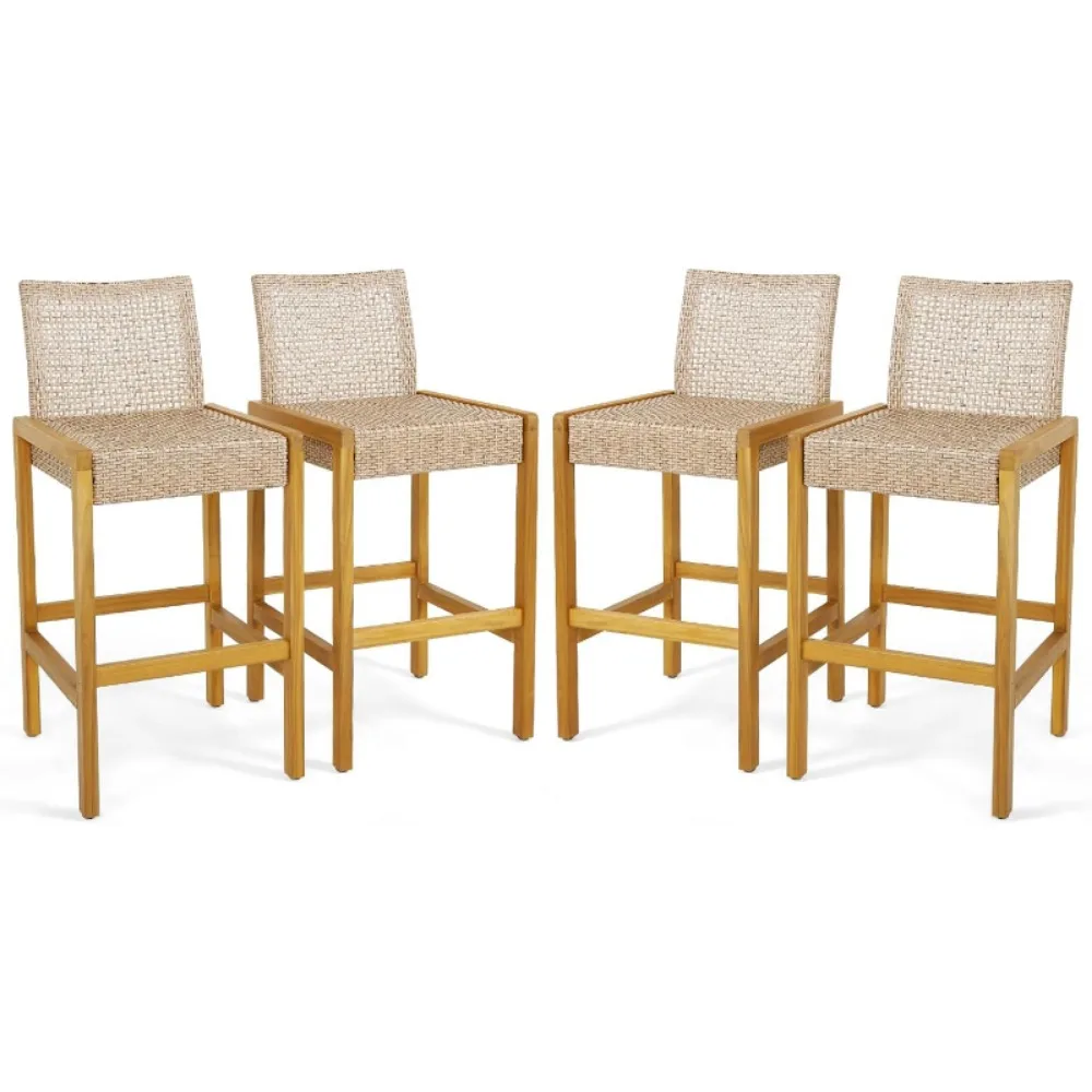 Patio Wood Barstools Set of 4 PE Rattan Bar Height Chairs with Backrest 400 lbs Max Load, Light Brown PE Wicker Bar Chairs
Patio Wood Barstools Set of 4 PE Rattan Bar Height Chairs with Backrest 400 lbs Max Load, Light Brown PE Wicker Bar Chairs