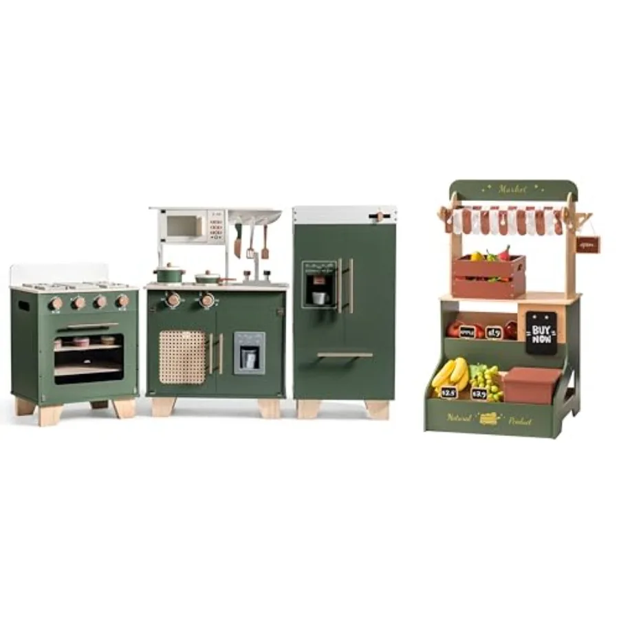 Play kitchen for home use, vintage green wooden toy set with fridge, oven, and grocery store features, eco-friendly solid wood
Play kitchen for home use, vintage green wooden toy set with fridge, oven, and grocery store features, eco-friendly solid wood