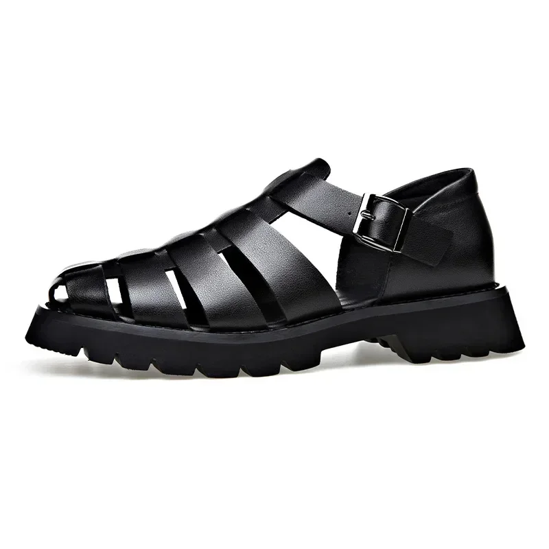 Cow Leather Men's Sandals Big Size Fashion Casual New Designer Increase Hallow Out Roman Shoes Male Black Platform Sandals W832
Cow Leather Men's Sandals Big Size Fashion Casual New Designer Increase Hallow Out Roman Shoes Male Black Platform Sandals W832