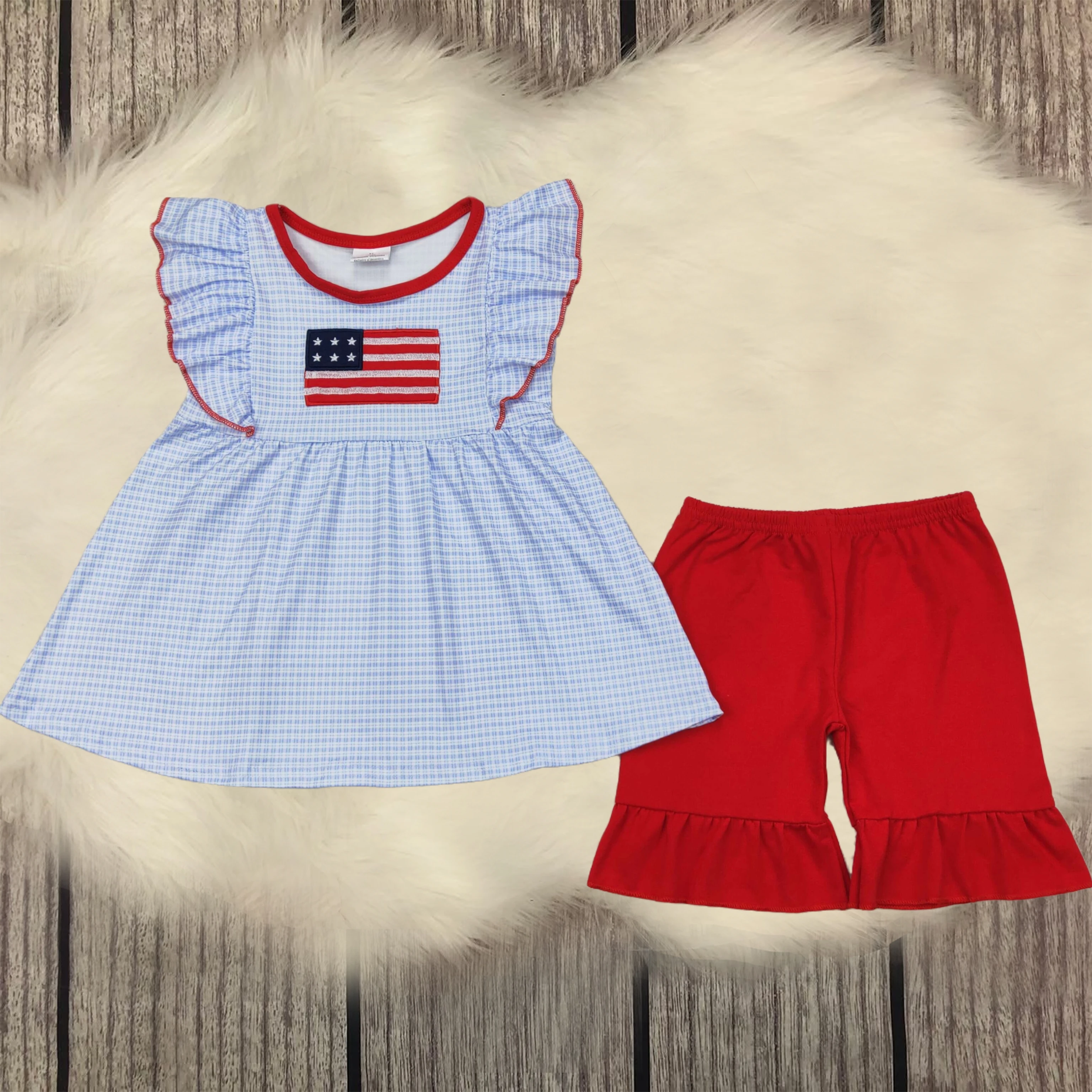 Wholesale July 4th Baby Girl Flutter Sleeves Embroidery Flags Ruffle Shorts Sets Infant Outfit Toddler Kids Children Clothes
Wholesale July 4th Baby Girl Flutter Sleeves Embroidery Flags Ruffle Shorts Sets Infant Outfit Toddler Kids Children Clothes