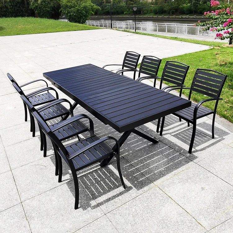 Modern outdoor restaurant table and chairs black garden furniture outdoor dining extension table set
Modern outdoor restaurant table and chairs black garden furniture outdoor dining extension table set