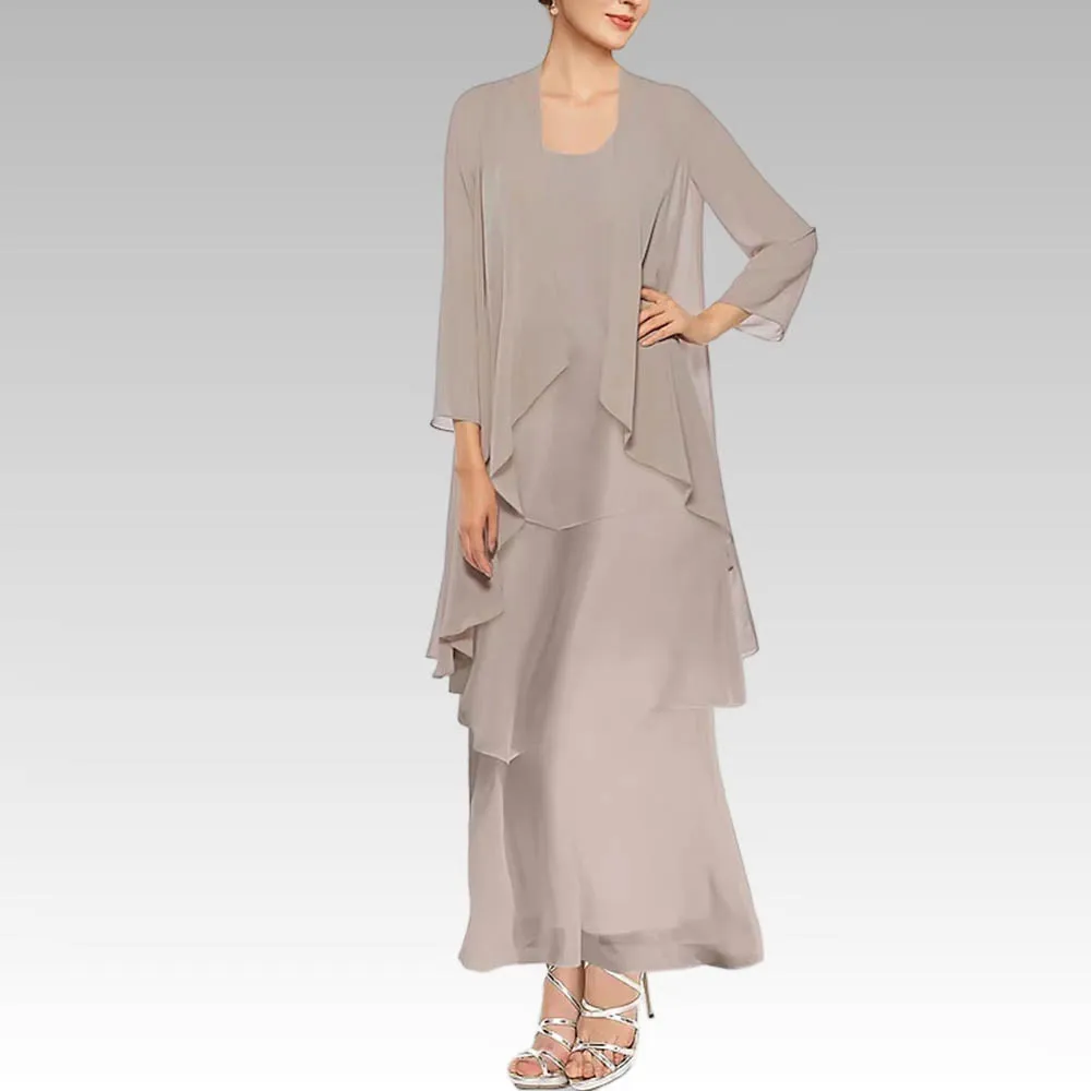 Customized Elegant Two Piece Formal Mother of Bride Dresses Chiffon Sleeveless Scoop Neck Ankle Length Wedding Party Dresses
Customized Elegant Two Piece Formal Mother of Bride Dresses Chiffon Sleeveless Scoop Neck Ankle Length Wedding Party Dresses