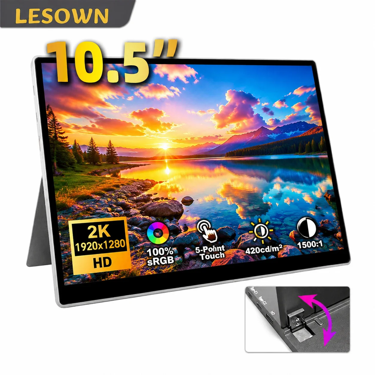 LESOWN 10.5 Inch 2K Touchscreen Portable Monitor 100% sRGB Driver-free External Display with Kickstand for Laptop
LESOWN 10.5 Inch 2K Touchscreen Portable Monitor 100% sRGB Driver-free External Display with Kickstand for Laptop