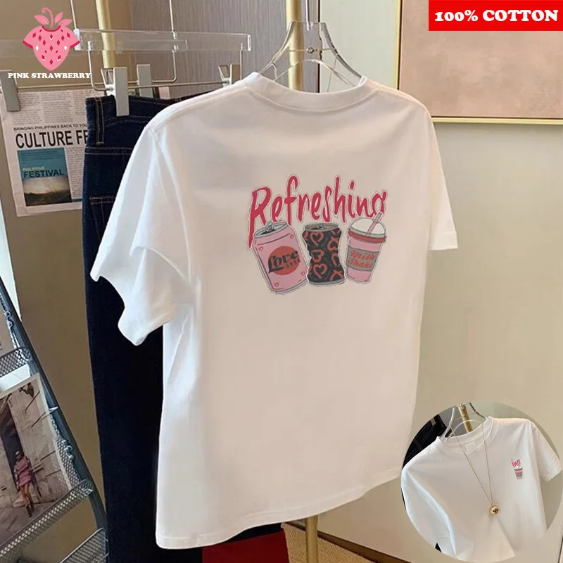 100% Cotton Fashion Print T-shirt Women Summer 2025 New Korean popular Short sleeve Tee Casual Y2k Top Elegant Female clothing
100% Cotton Fashion Print T-shirt Women Summer 2025 New Korean popular Short sleeve Tee Casual Y2k Top Elegant Female clothing