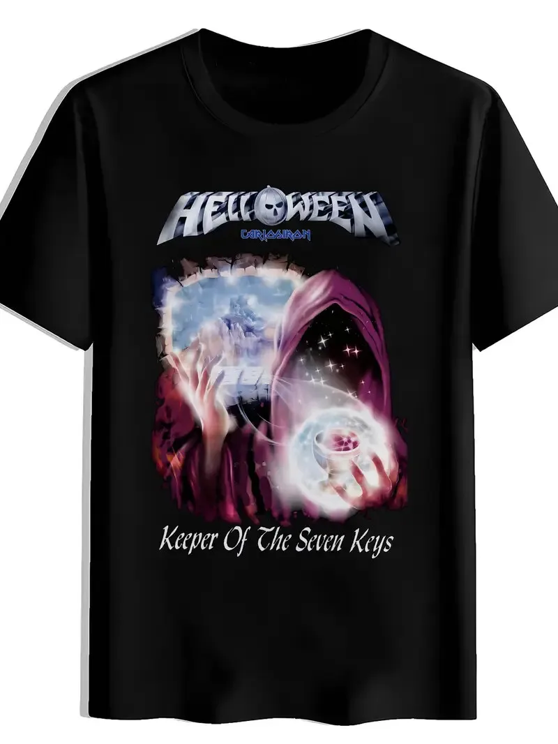 Men'S Black T-Shirt with Vintage Rock Band Graphic - 'Keeper of the Seven Keys'
Men'S Black T-Shirt with Vintage Rock Band Graphic - 'Keeper of the Seven Keys'