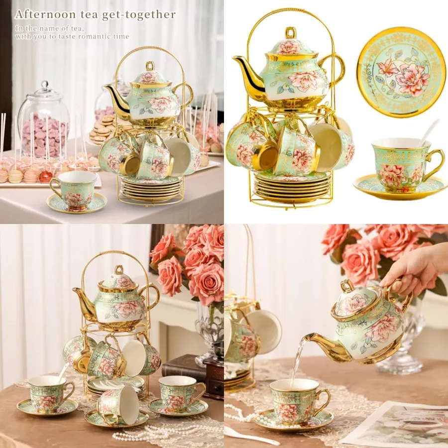 20 Pieces Porcelain Tea Set With Metal Holder, European Ceramic tea set for adults, Flower Tea Set, Tea Set For Women With Flow
20 Pieces Porcelain Tea Set With Metal Holder, European Ceramic tea set for adults, Flower Tea Set, Tea Set For Women With Flow