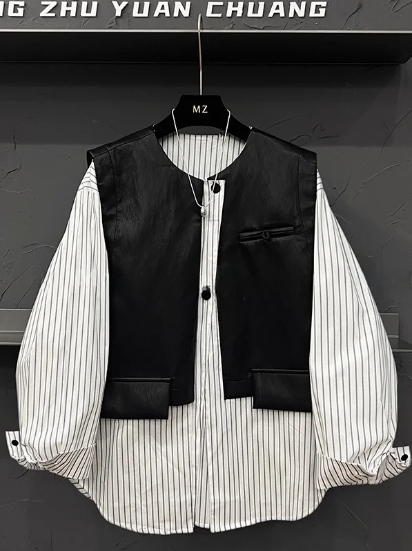 Loose Unisex Striped PU Leather Vest Shirt Design Sensation Early Autumn Top Large Size 300 Pounds Male Female Outerwear
Loose Unisex Striped PU Leather Vest Shirt Design Sensation Early Autumn Top Large Size 300 Pounds Male Female Outerwear