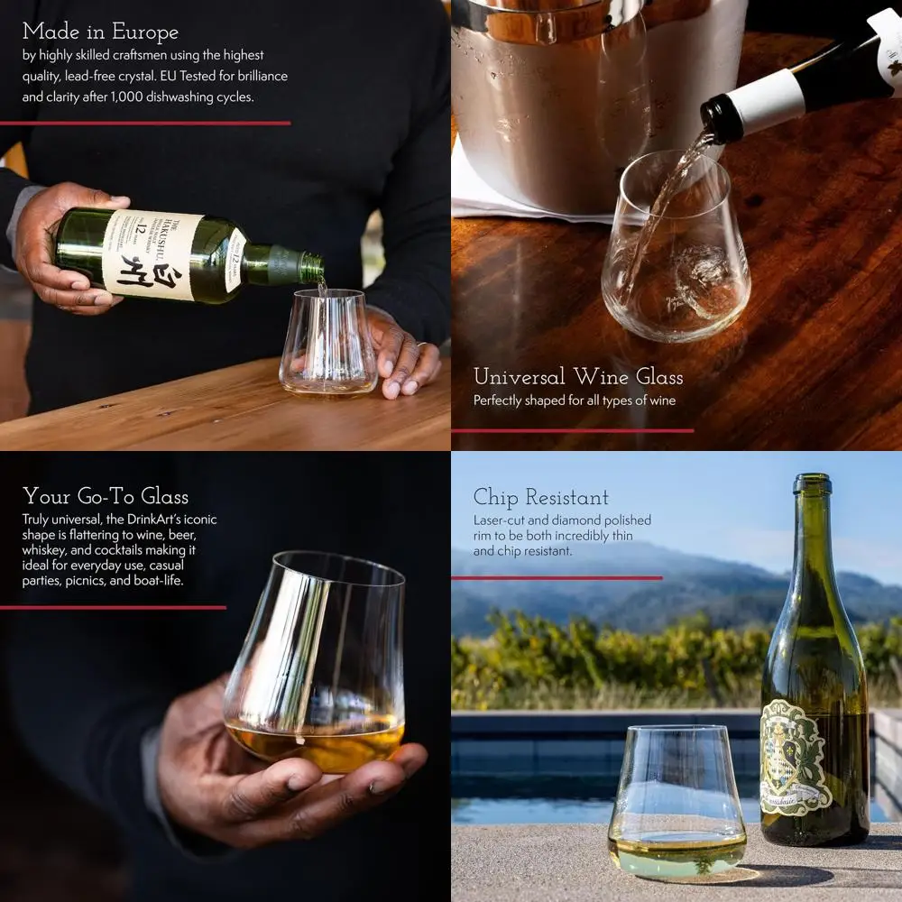 Set of 6 Premium Stemless Crystal Glasses - Versatile for Wine, Beer, Whiskey, Cocktails - Dishwasher Safe, Lead-Free, 470ml
Set of 6 Premium Stemless Crystal Glasses - Versatile for Wine, Beer, Whiskey, Cocktails - Dishwasher Safe, Lead-Free, 470ml