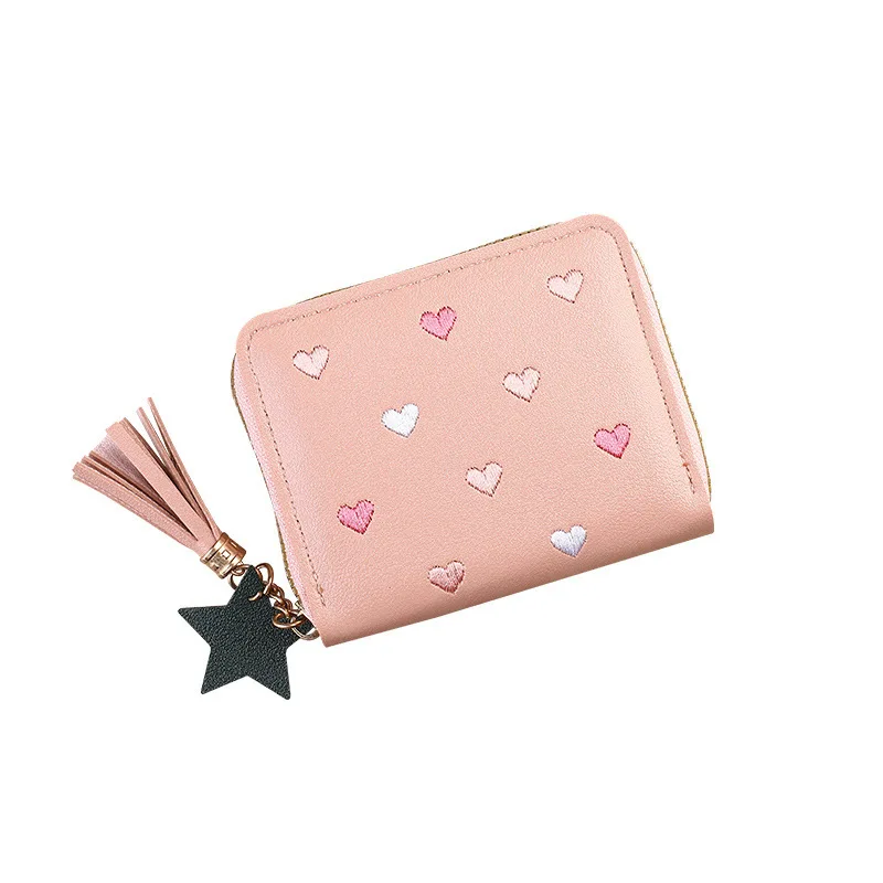 Short - style zippered fashionable heart - shaped change purse, multi - functional tasseled leather wallet
Short - style zippered fashionable heart - shaped change purse, multi - functional tasseled leather wallet