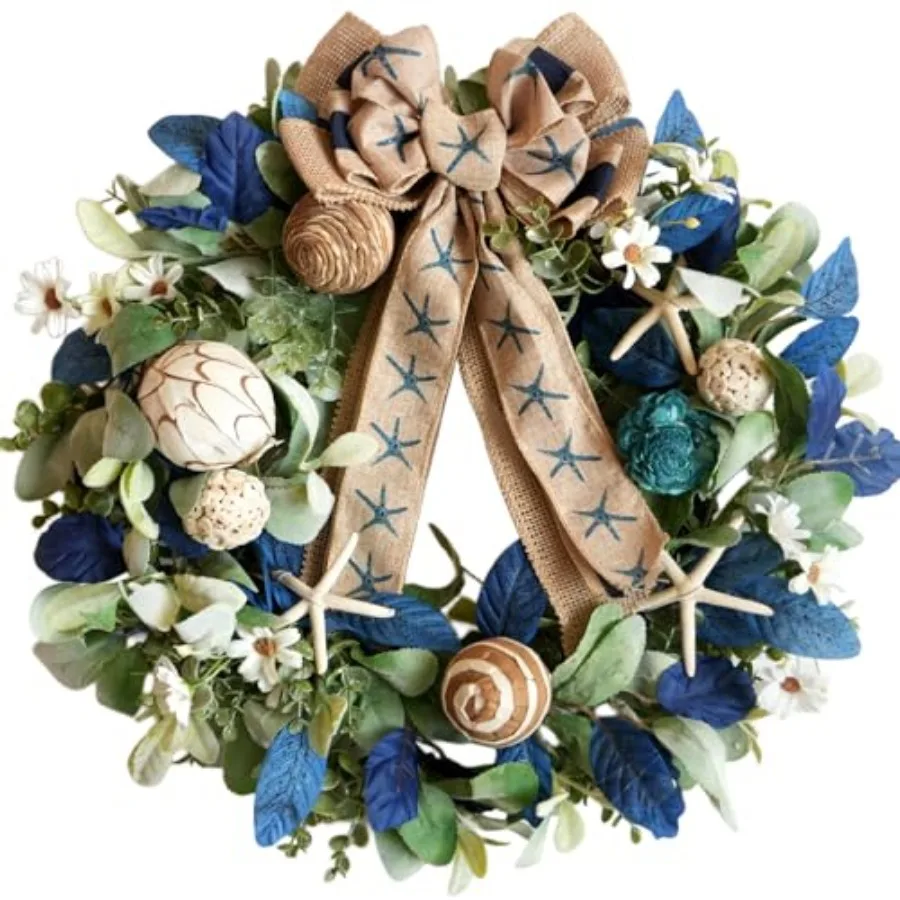 Coastal Wreath for Front Door 22 Inch Wreath with Starfish, Shells and Burlap Bow, Blue Green Sea Themed Wreaths for Home Decor
Coastal Wreath for Front Door 22 Inch Wreath with Starfish, Shells and Burlap Bow, Blue Green Sea Themed Wreaths for Home Decor