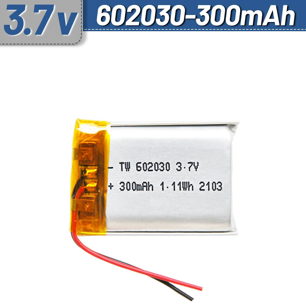 3.7V 300mAh 602030 Lithium Polymer Battery Lipo Battery with JST1.25/XH2.54 Plug for GPS Tracker Beauty Instrument 702030 802030
3.7V 300mAh 602030 Lithium Polymer Battery Lipo Battery with JST1.25/XH2.54 Plug for GPS Tracker Beauty Instrument 702030 802030