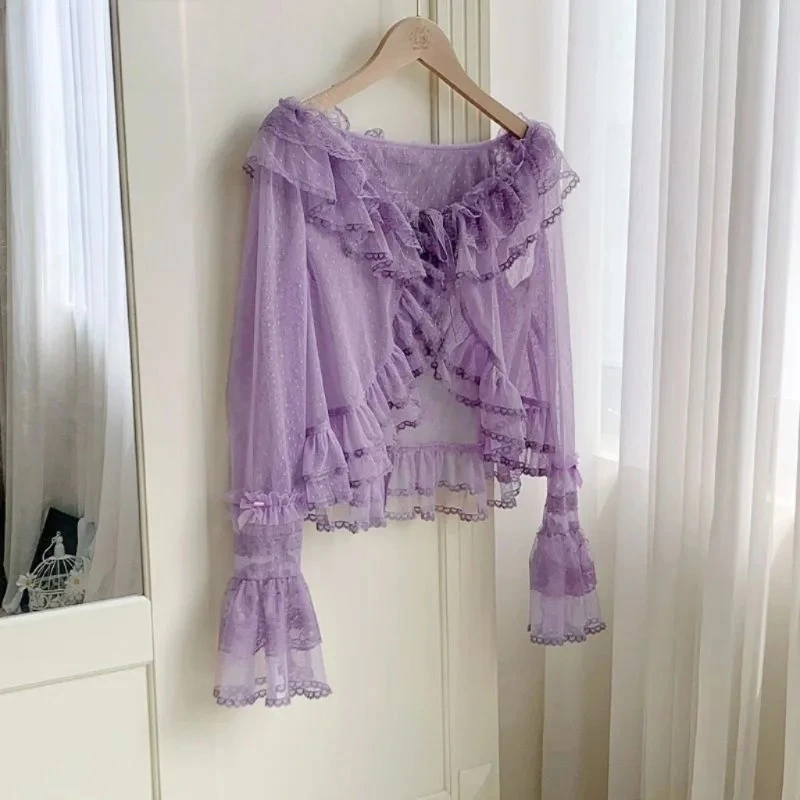 Lolita Lace Solid Color Short Sunscreen Cardigan Spring Summer New Sweet Girls Versatile Long Sleeve Vest Shawl Blouse Top
Lolita Lace Solid Color Short Sunscreen Cardigan Spring Summer New Sweet Girls Versatile Long Sleeve Vest Shawl Blouse Top