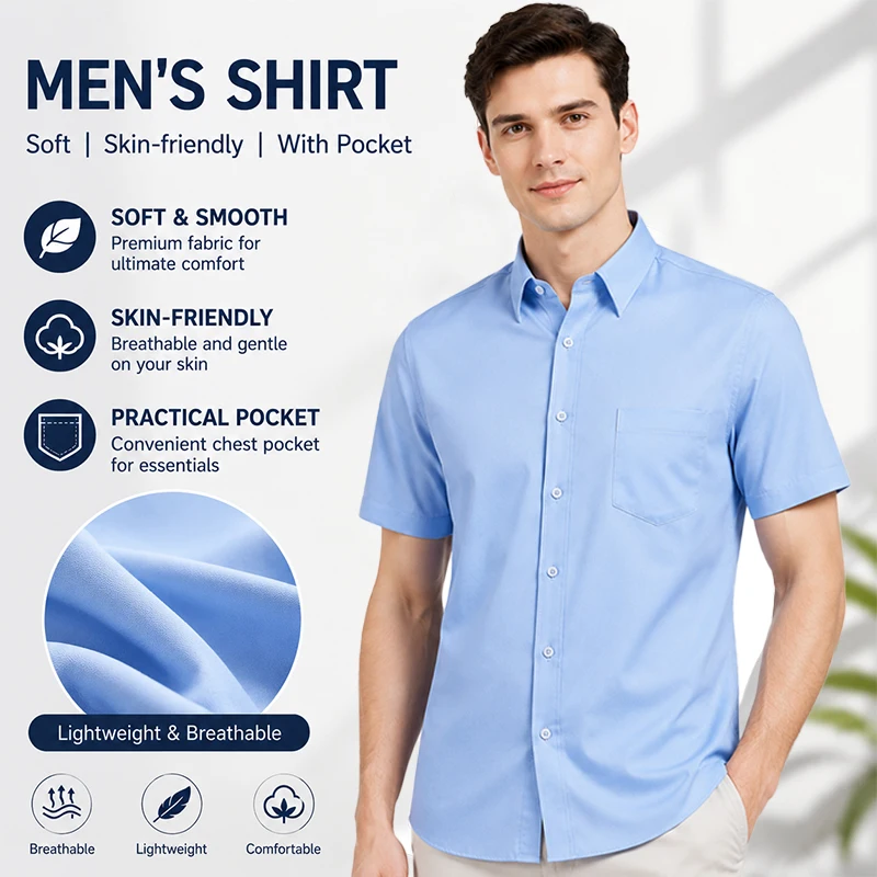 Mens Short Sleeve Dress Shirt, Soft & Skin-Friendly Cotton, Breathable Button-Up with Pocket, Summer Casual Business Top for Me
Mens Short Sleeve Dress Shirt, Soft & Skin-Friendly Cotton, Breathable Button-Up with Pocket, Summer Casual Business Top for Me