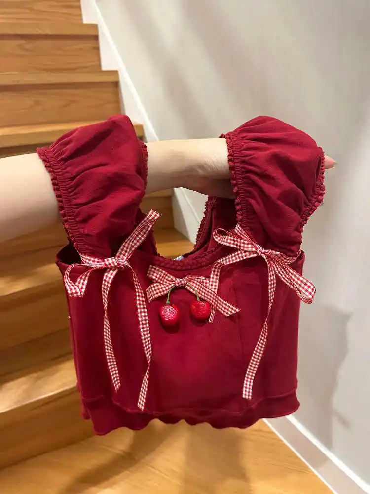 Women Red Bow Crop Top Vest Short Sleeve Square Collar Corset Top Y2k Cherry Tank Top 2000s 90s Vintage Cutecore Clothes Summer
Women Red Bow Crop Top Vest Short Sleeve Square Collar Corset Top Y2k Cherry Tank Top 2000s 90s Vintage Cutecore Clothes Summer