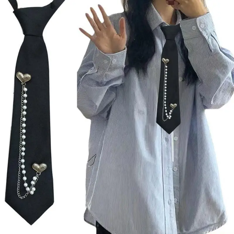 31BF Preppy Punk Heart Pearls Beads Chain Pre Tied Tie Adjustable Black Necktie Neckwear for Youthful Campus Uniform Outfits
31BF Preppy Punk Heart Pearls Beads Chain Pre Tied Tie Adjustable Black Necktie Neckwear for Youthful Campus Uniform Outfits