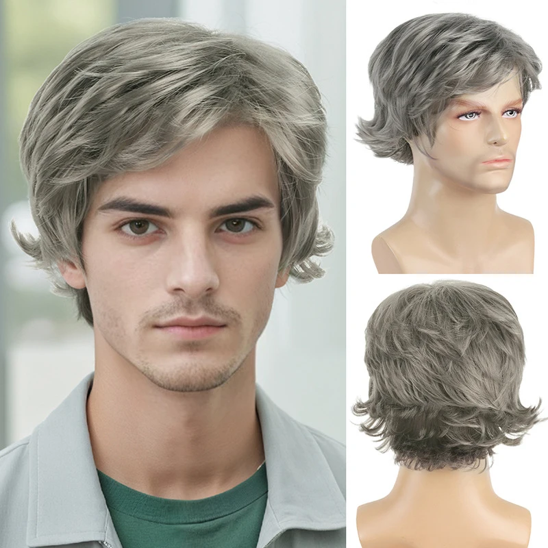 European and American fashion men's short curly hair silver-gray synthetic high-temperature fiber wig
European and American fashion men's short curly hair silver-gray synthetic high-temperature fiber wig