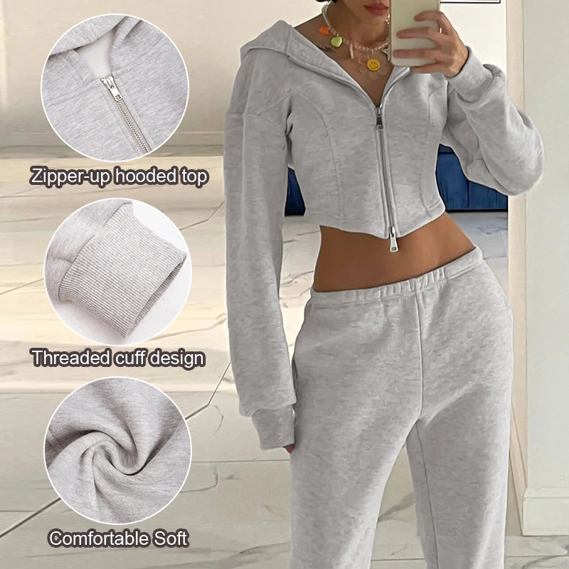 Winter Women's Hoodie Set Short Hooded Zip-Up Sweatshirt Fishbone Stitching + Elastic Waist Sweatpants Sports Street Style Sets
Winter Women's Hoodie Set Short Hooded Zip-Up Sweatshirt Fishbone Stitching + Elastic Waist Sweatpants Sports Street Style Sets