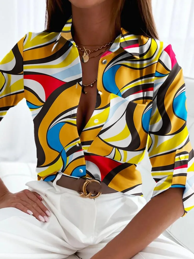 Women Spring Elegant Turn Down Colar Blouse Top Vintage Printing Loose Shirts Autumn Office Ladies Fashion Long Sleeve Tops
Women Spring Elegant Turn Down Colar Blouse Top Vintage Printing Loose Shirts Autumn Office Ladies Fashion Long Sleeve Tops