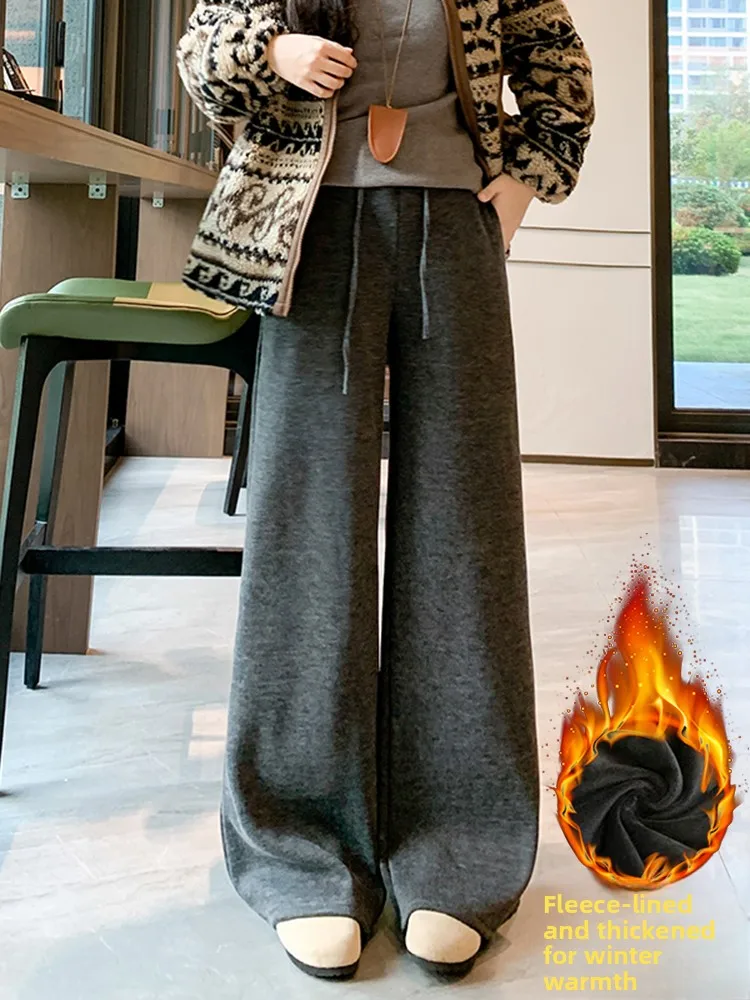 Gray Fleece-Lined Wide Leg Pants Women's Winter High Waist Loose Thermal Drapey Slimming Rice Noodle Pants Casual Style
Gray Fleece-Lined Wide Leg Pants Women's Winter High Waist Loose Thermal Drapey Slimming Rice Noodle Pants Casual Style