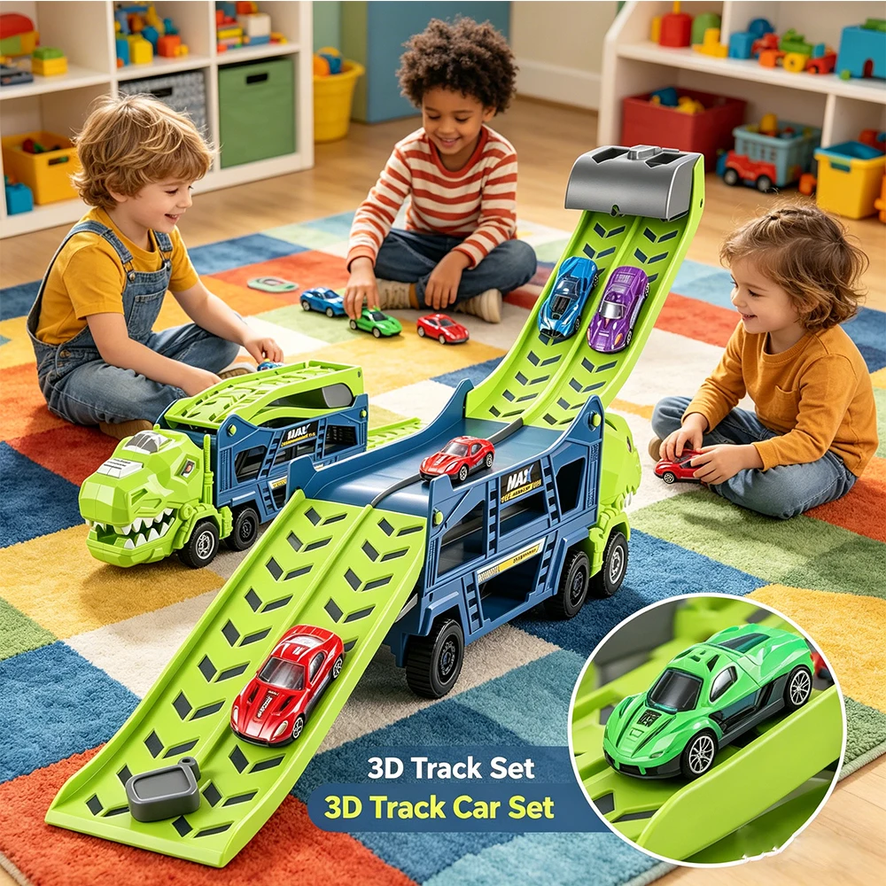 Tyrannosaurus Race Car Hauler with Double-Sided Launch Ramp, Portable Toy Truck Set for Boys & Girls
Tyrannosaurus Race Car Hauler with Double-Sided Launch Ramp, Portable Toy Truck Set for Boys & Girls