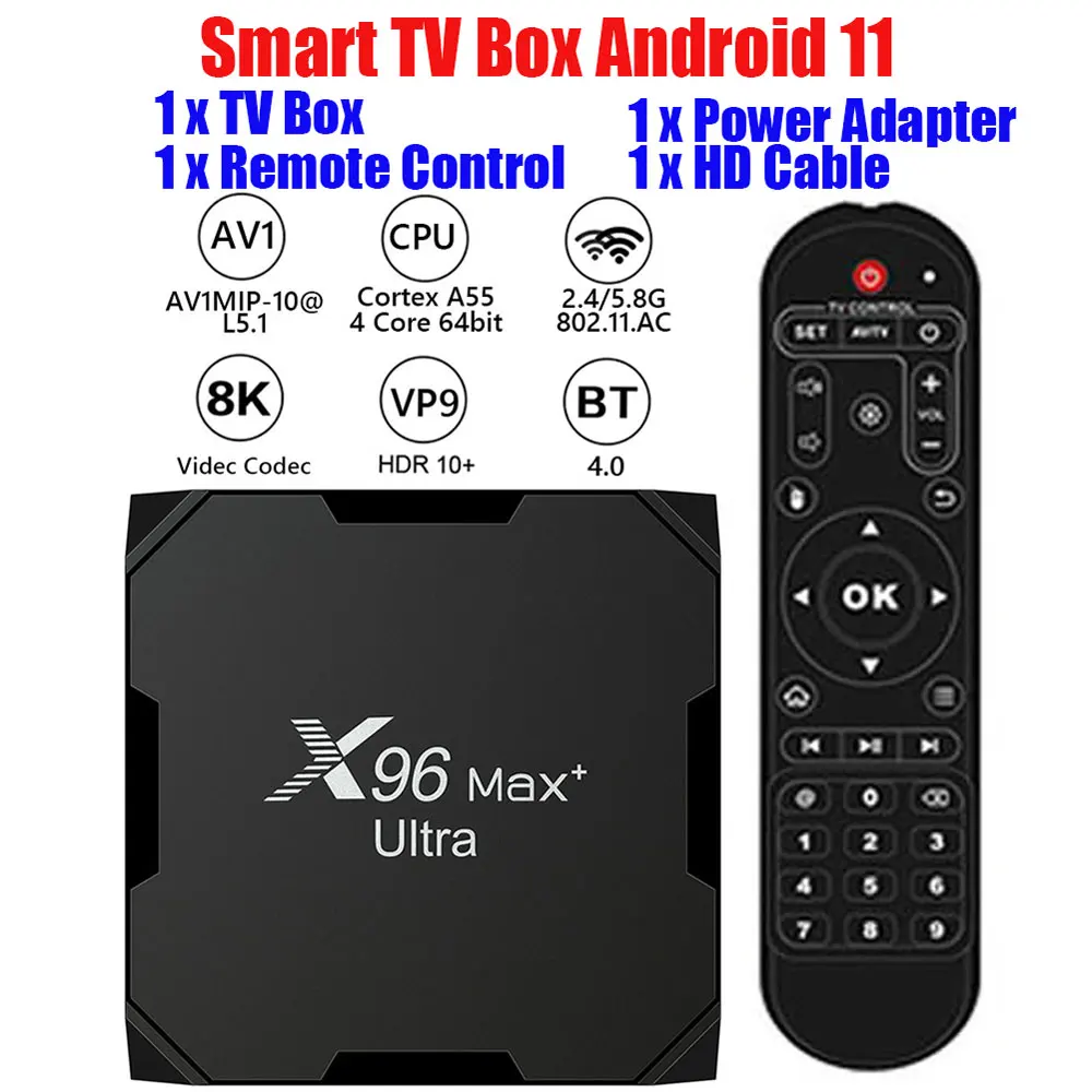 Smart TV Box Android 11 2.4G/5G Dual WiFi Media Player Set Top Box Android Box with Remote Control Power Adapter 4G+32G/4G+64G
Smart TV Box Android 11 2.4G/5G Dual WiFi Media Player Set Top Box Android Box with Remote Control Power Adapter 4G+32G/4G+64G