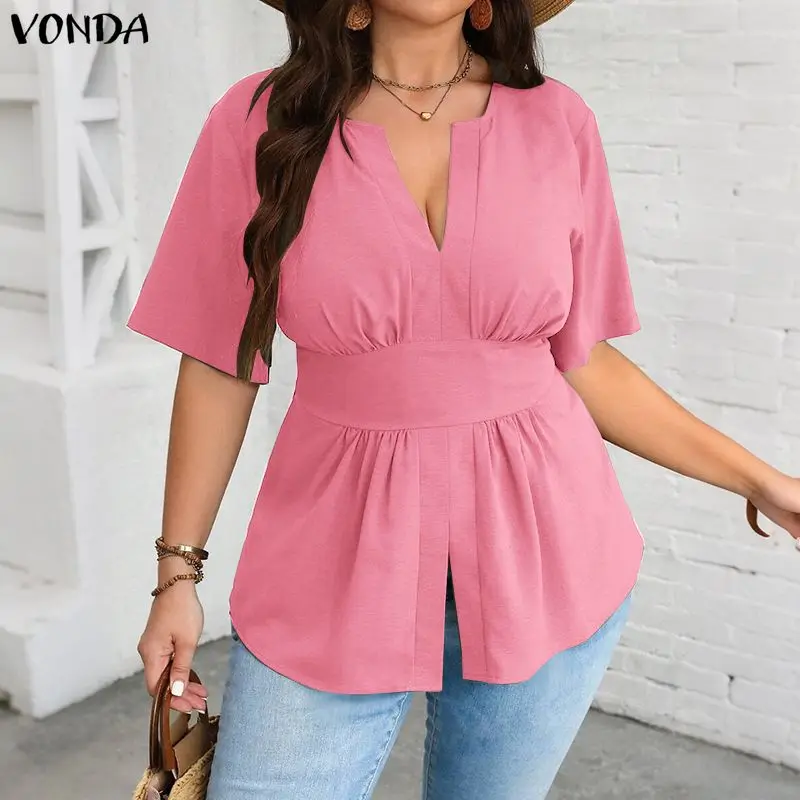 VONDA Plus Size Blouses Summer Short Sleeve Tops Women Solid Color Blusas Fashion V Neck Tee Streetwear OL Tunic L-5XL
VONDA Plus Size Blouses Summer Short Sleeve Tops Women Solid Color Blusas Fashion V Neck Tee Streetwear OL Tunic L-5XL