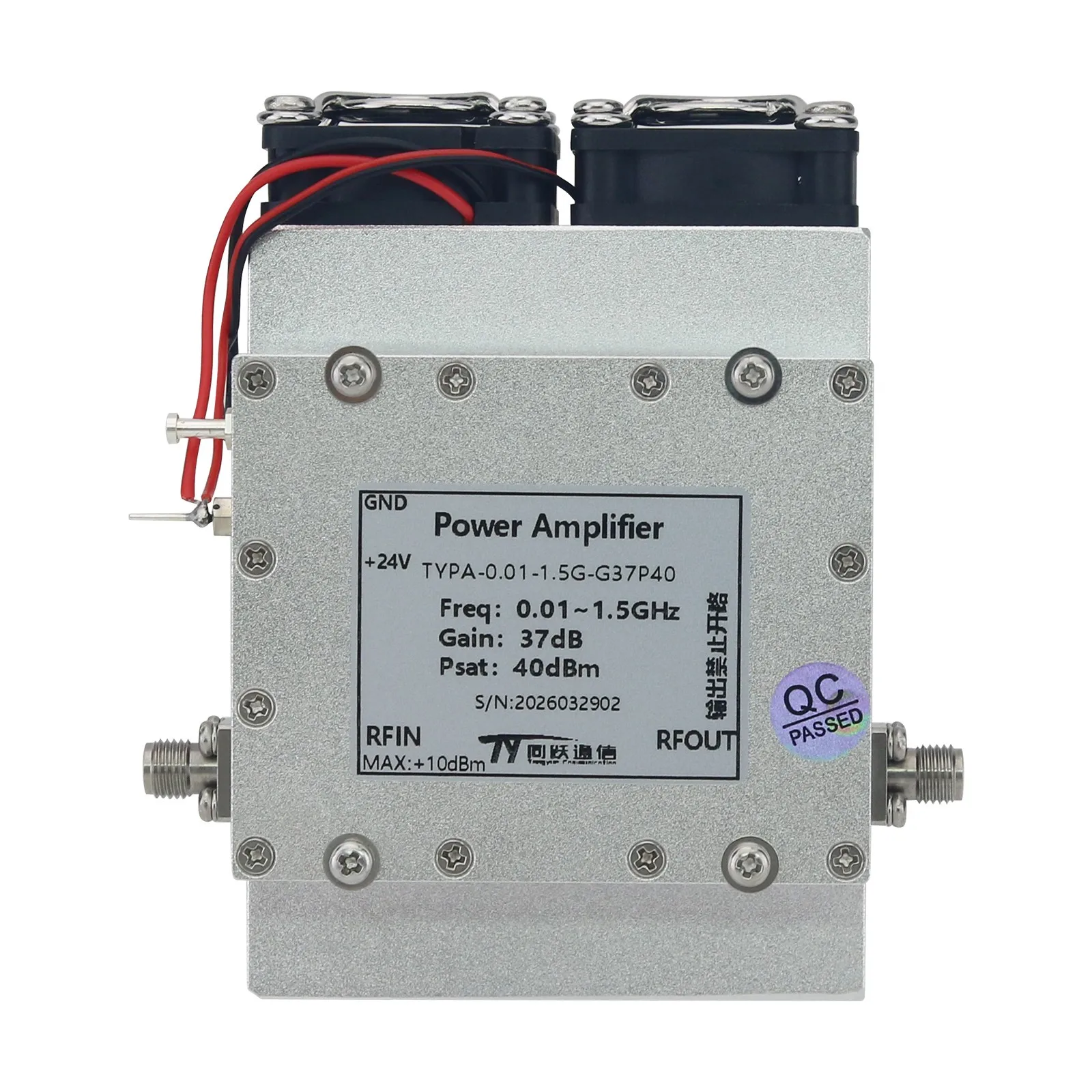 0.01-1.5GHz RF Power Amplifier 37dB High Gain 10W Output RF PA with S-MA Female Connector (with Radiator and Fan)
0.01-1.5GHz RF Power Amplifier 37dB High Gain 10W Output RF PA with S-MA Female Connector (with Radiator and Fan)