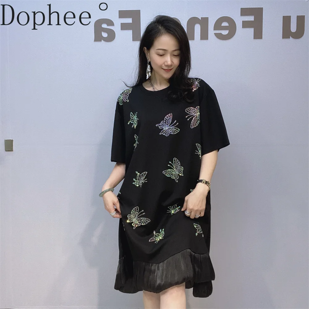 2025 New Spring Summer Loose O-neck Pullover Top Shiny Butterfly Hot Drilling Mid-long Knee-length Dress Casual Straight T-shirt
2025 New Spring Summer Loose O-neck Pullover Top Shiny Butterfly Hot Drilling Mid-long Knee-length Dress Casual Straight T-shirt