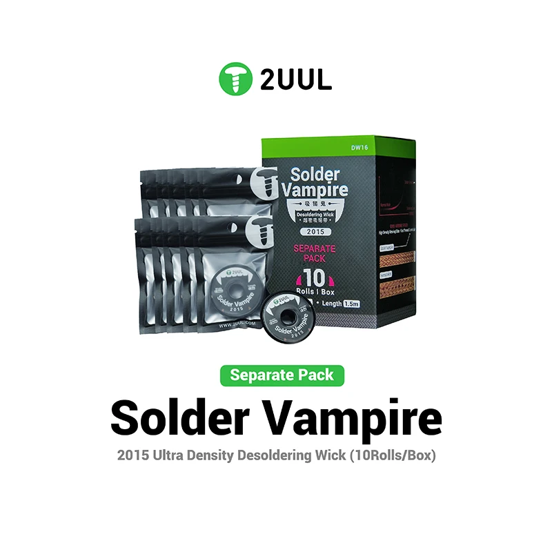2UUL DW16 (10 рулонов в коробке) припой Vampire 2015, ультра плотность, фитиль для распайки для ремонта печатных плат, материнская плата телефона, сварка
2UUL DW16 (10 рулонов в коробке) припой Vampire 2015, ультра плотность, фитиль для распайки для ремонта печатных плат, материнская плата телефона, сварка