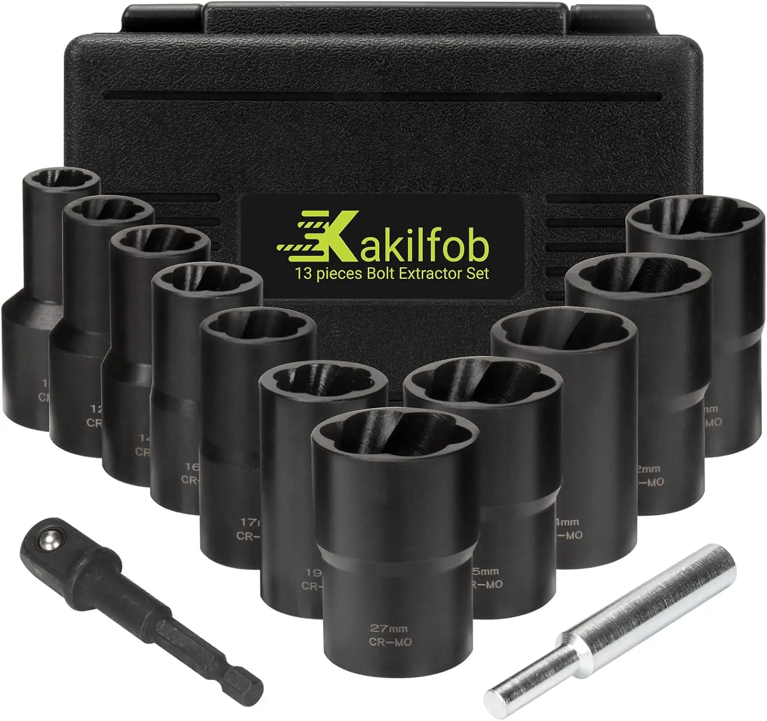 13Pcs Lug Nut Extractor Twist Socket Set, Cr-Mo Steel Wheel Lock Removal Kit for Damaged, Frozen, Rusted Nuts & Screws
13Pcs Lug Nut Extractor Twist Socket Set, Cr-Mo Steel Wheel Lock Removal Kit for Damaged, Frozen, Rusted Nuts & Screws