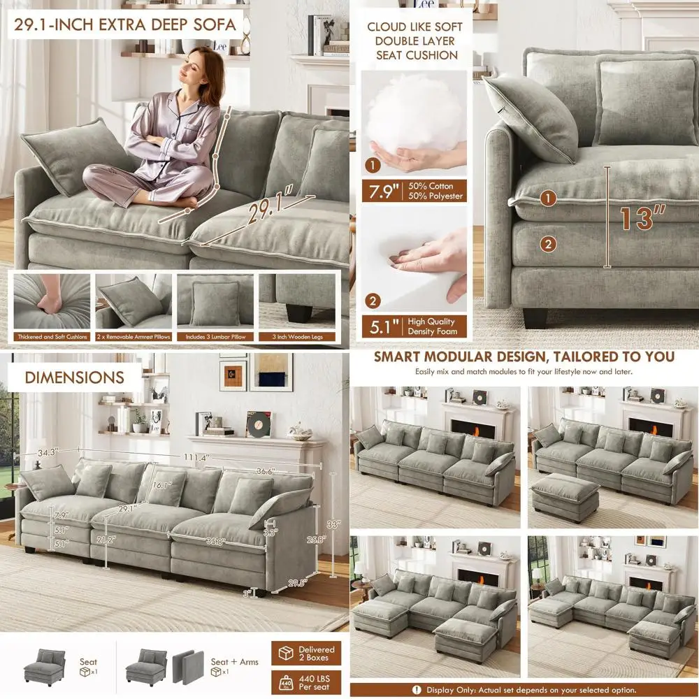 Contemporary 3-Seater Sectional Sofa with Pillows and Deep Cushions for Living Room or Bedroom (Grey)
Contemporary 3-Seater Sectional Sofa with Pillows and Deep Cushions for Living Room or Bedroom (Grey)