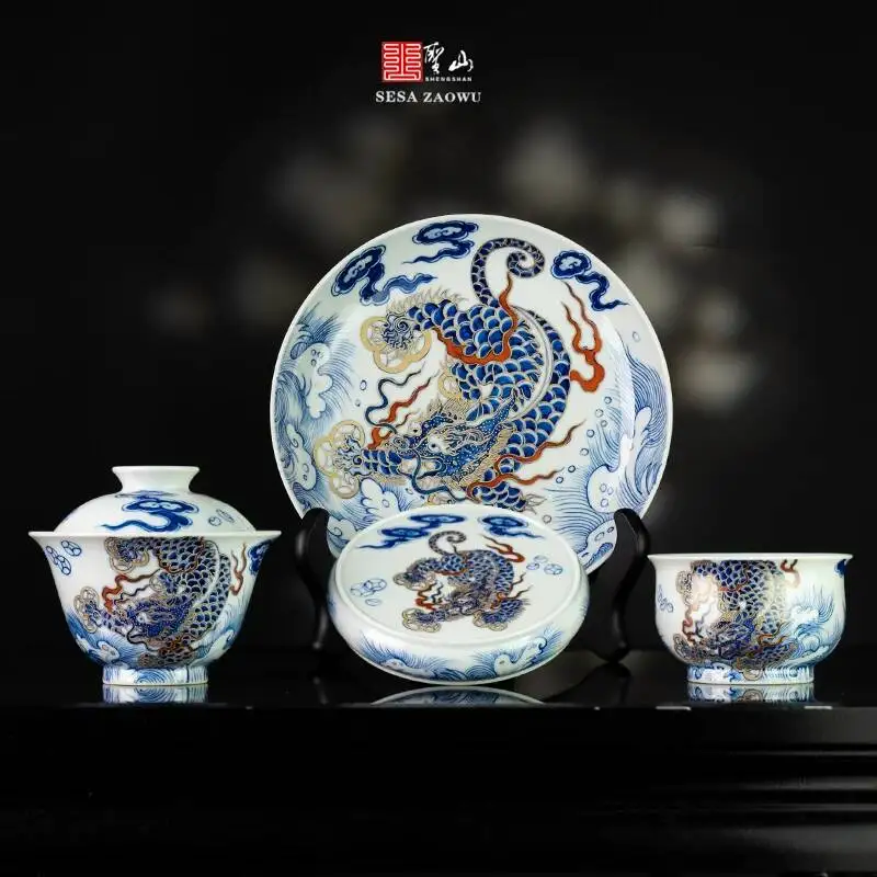 Sacred Mountain Antique-Style Yuan Dynasty Design Blue And White Pixiu Tea Set Gaiwan, Jingdezhen Handmade Ceramic Gaiwan
Sacred Mountain Antique-Style Yuan Dynasty Design Blue And White Pixiu Tea Set Gaiwan, Jingdezhen Handmade Ceramic Gaiwan