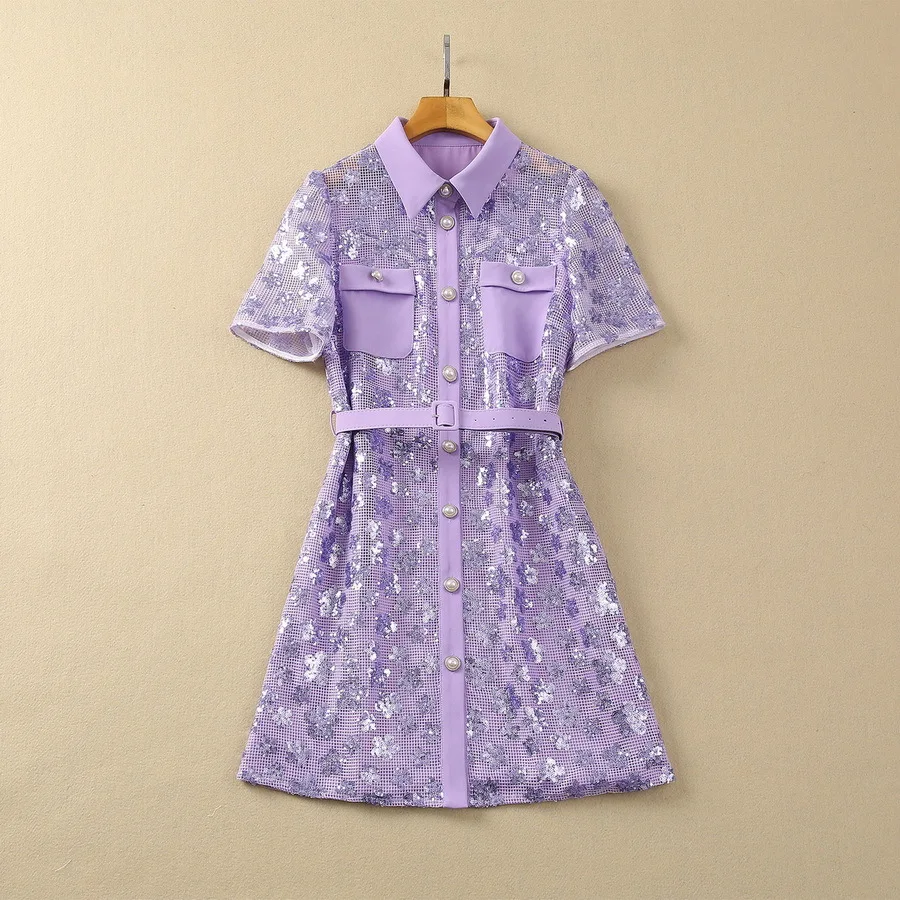 European and American women's clothes 2024 spring new lapel Short sleeve heavy sequin purple single breasted Fashion dress XXL
European and American women's clothes 2024 spring new lapel Short sleeve heavy sequin purple single breasted Fashion dress XXL