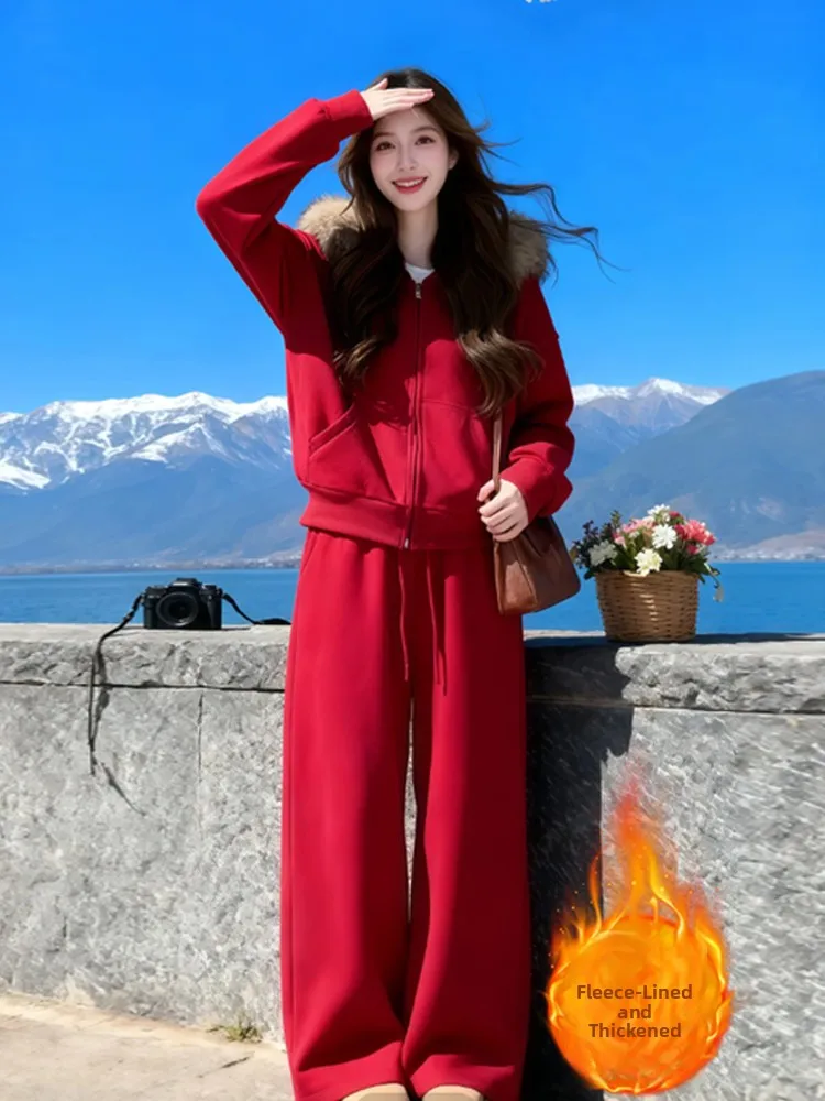 Red Casual Loose Sportswear Set Women's Autumn Winter American Style Faux Fur Collar Sweatshirt Wide Leg Pants Fleece Lined T...
Red Casual Loose Sportswear Set Women's Autumn Winter American Style Faux Fur Collar Sweatshirt Wide Leg Pants Fleece Lined T...
