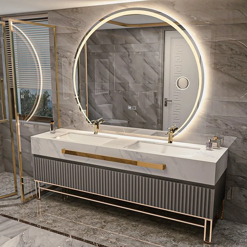 Aesthetic Double Sink Bathrooms Vanity Luxury Bathroom Cabinet Combination Rock Slab Smart Modern Vestidores Unique Furniture
Aesthetic Double Sink Bathrooms Vanity Luxury Bathroom Cabinet Combination Rock Slab Smart Modern Vestidores Unique Furniture