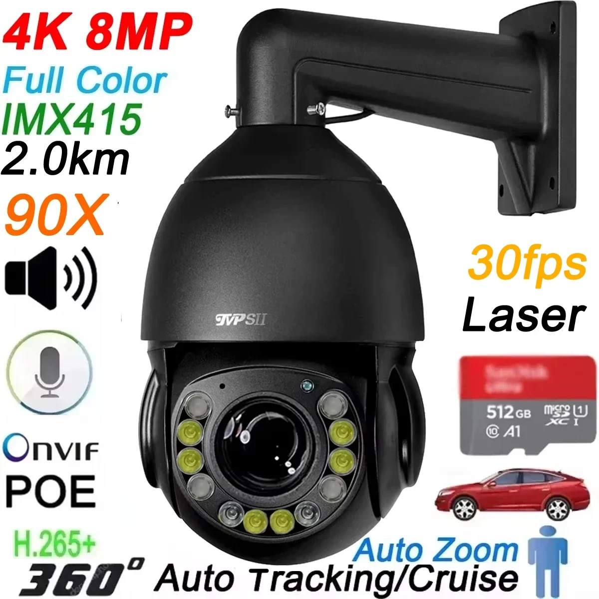 Laser Infrared Full Color Onvif Metal Auto Tracking 4K 30fps 90X 60X Optical Zoom 360° POE PTZ Speed Dome Surveillance IP Camera
Laser Infrared Full Color Onvif Metal Auto Tracking 4K 30fps 90X 60X Optical Zoom 360° POE PTZ Speed Dome Surveillance IP Camera