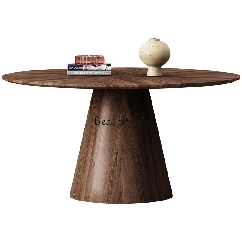 Retro solid wood round table dining table household large flat black walnut round solid wood dining table
Retro solid wood round table dining table household large flat black walnut round solid wood dining table