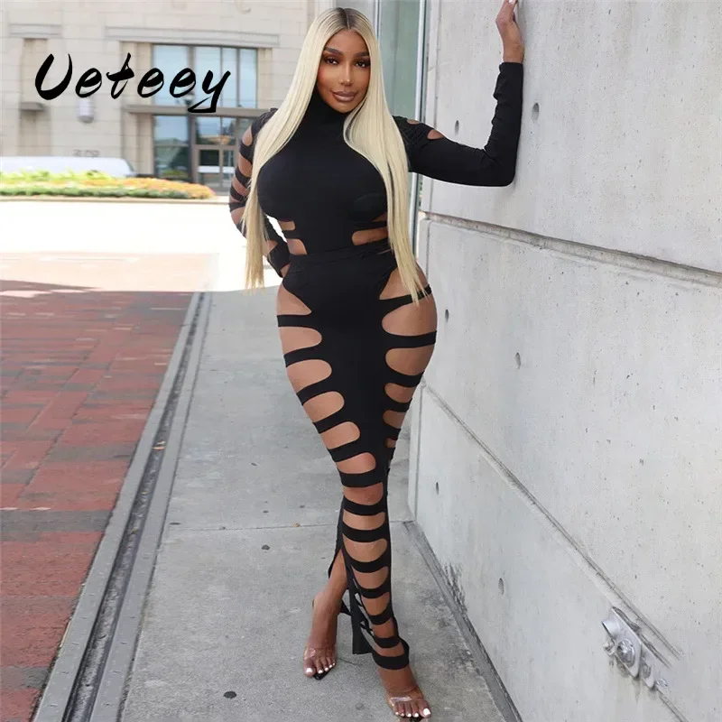 Ueteey Hollow Out Black Two Piece Pant Set 2025 Round Neck Long Sleeve Bodysuit + Skinny Long Skirt Suit Sexy Party Clubwear
Ueteey Hollow Out Black Two Piece Pant Set 2025 Round Neck Long Sleeve Bodysuit + Skinny Long Skirt Suit Sexy Party Clubwear