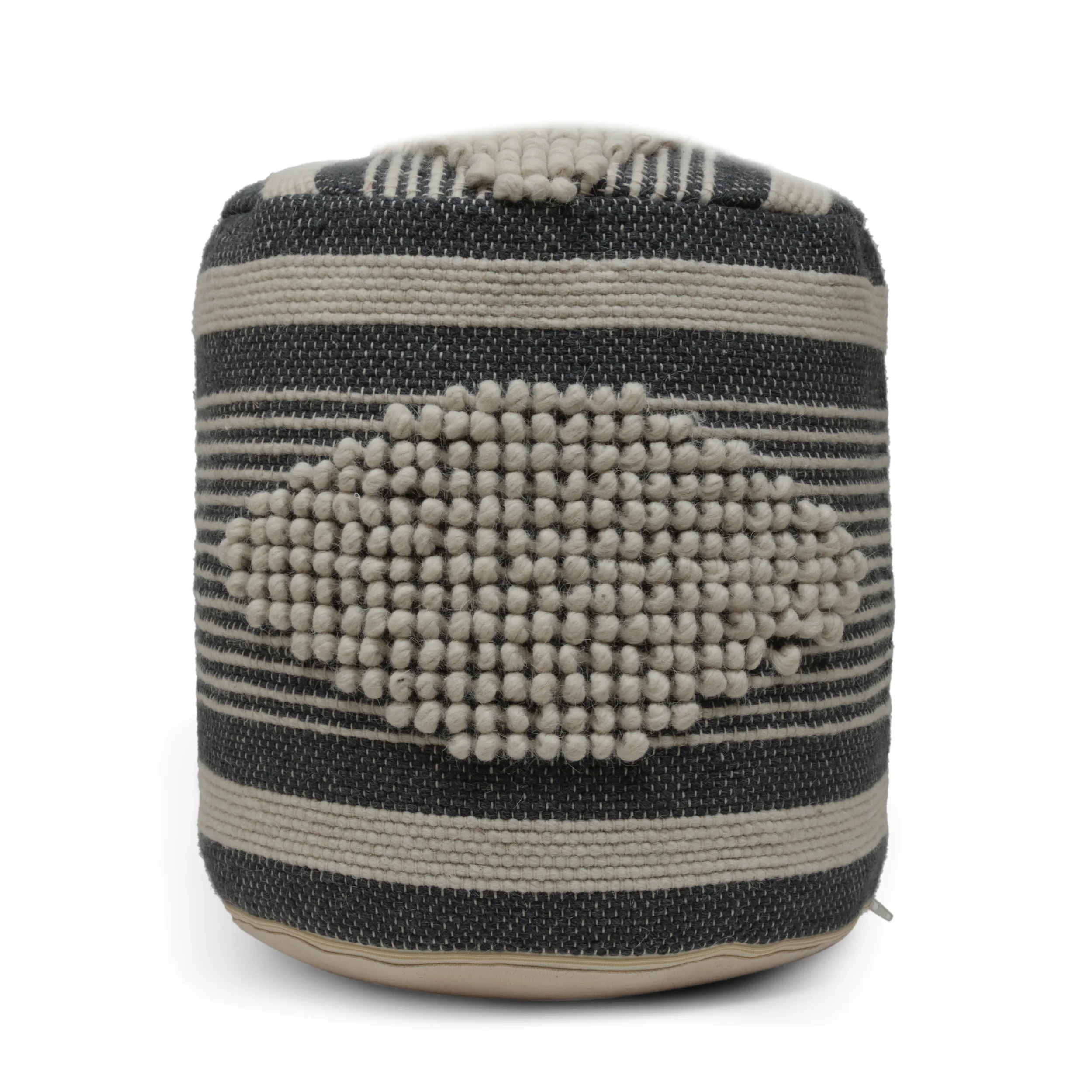 Diamond Handcrafted Fabric Cylindrical Pouf, Beige and Dark Grey
Diamond Handcrafted Fabric Cylindrical Pouf, Beige and Dark Grey