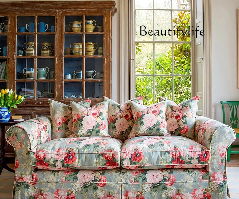 American retro home peony fabric three-person sofa living room solid wood large double soft bag sofa
American retro home peony fabric three-person sofa living room solid wood large double soft bag sofa