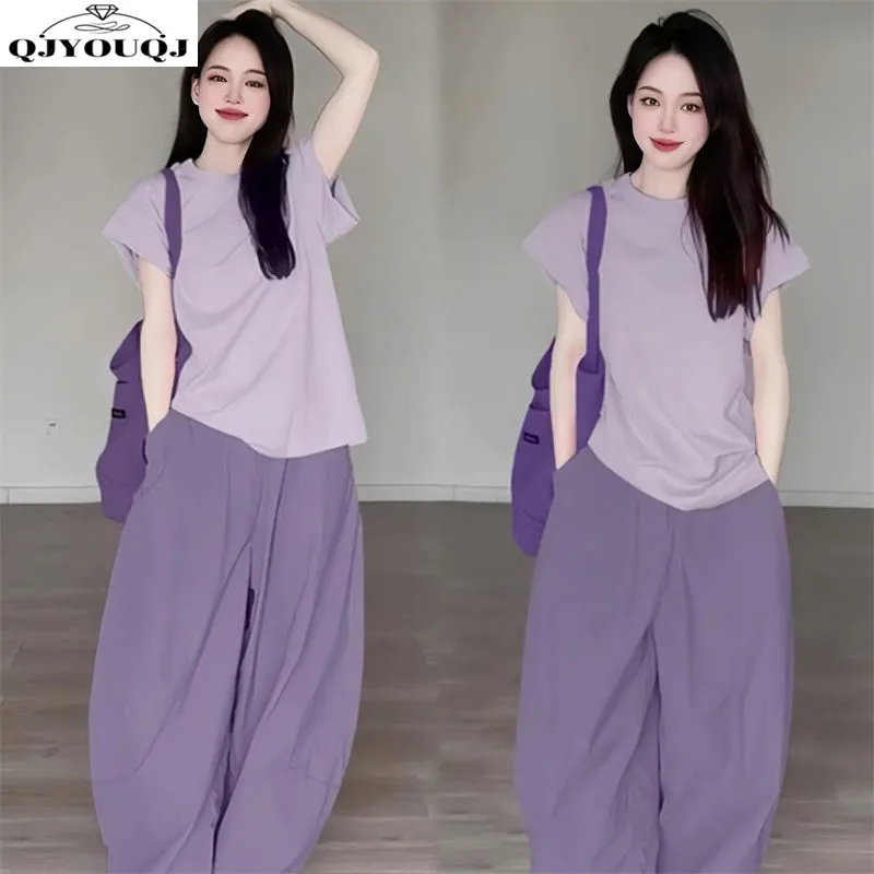 European and American new women's small fresh casual T-shirt+fashionable wide leg pants two-piece set
European and American new women's small fresh casual T-shirt+fashionable wide leg pants two-piece set