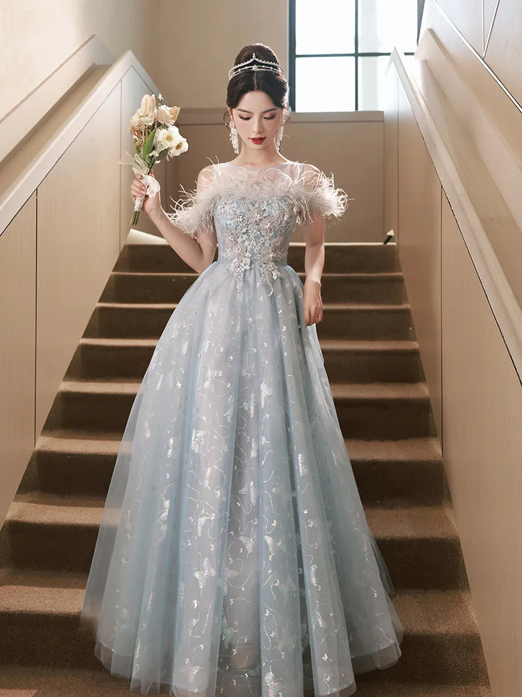 Floral Embroderiy Blue Evening Dress Feather Decor Butterfly Dresses New Banquet One Shoulder Style Elegant Bridesmaid Dress
Floral Embroderiy Blue Evening Dress Feather Decor Butterfly Dresses New Banquet One Shoulder Style Elegant Bridesmaid Dress