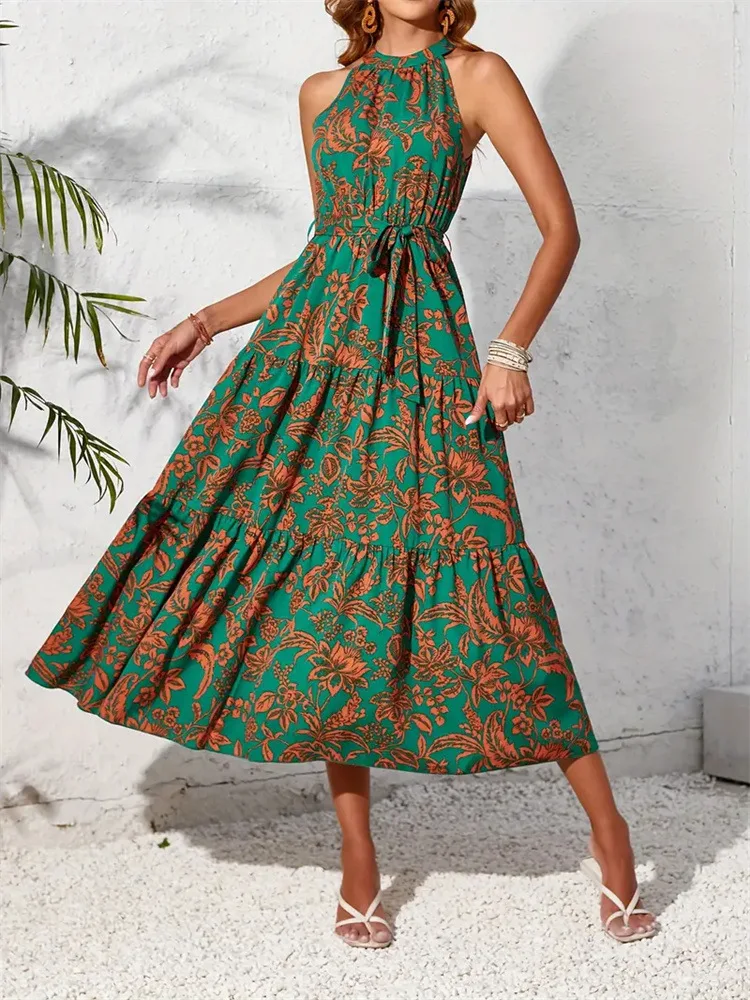 2025 vacation style halter sleepveless ethnic print long dress for spring/summer, style C001
2025 vacation style halter sleepveless ethnic print long dress for spring/summer, style C001