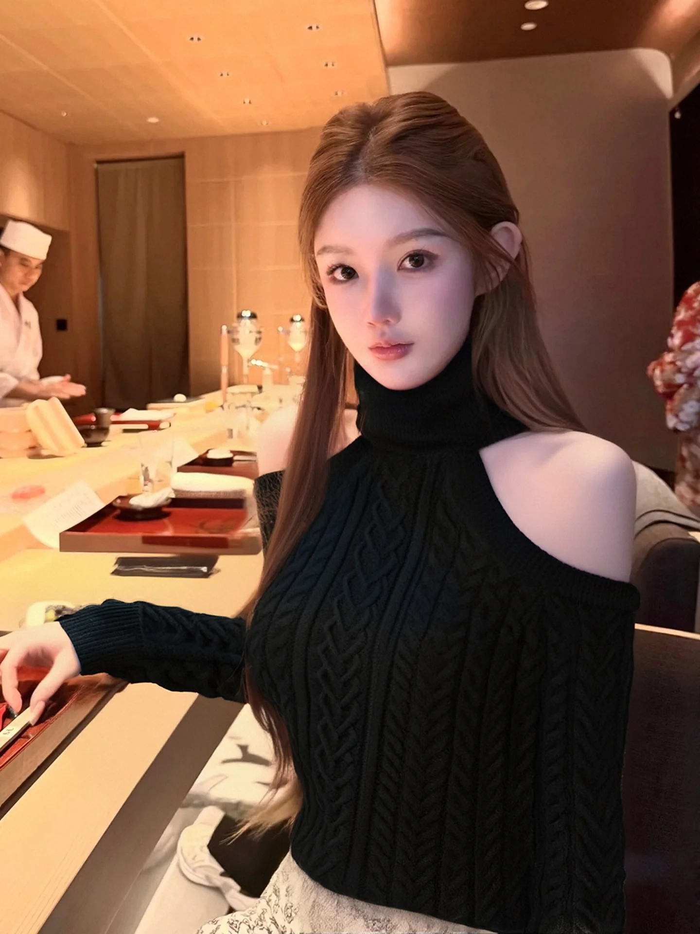 Black High Collar Shoulder Bared Long Sleeve Knitted Sweater Women's Slim Fit Fashionable Autumn Winter Top Ladies' Knitwear
Black High Collar Shoulder Bared Long Sleeve Knitted Sweater Women's Slim Fit Fashionable Autumn Winter Top Ladies' Knitwear