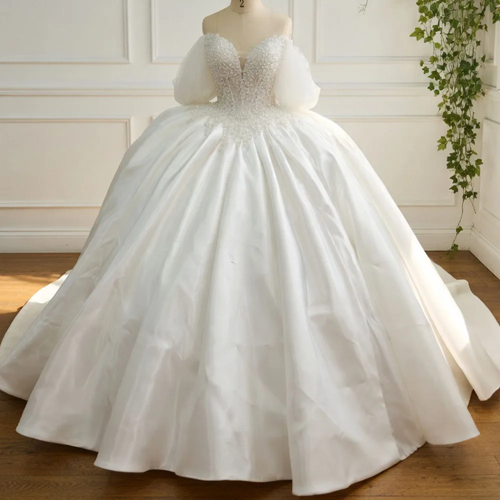 Luxury Off-The-Shoulder Sweetheart Wedding Dress With Lace-Up Back And Beading Ball Gown For Women Elegant Vestido De Novia
Luxury Off-The-Shoulder Sweetheart Wedding Dress With Lace-Up Back And Beading Ball Gown For Women Elegant Vestido De Novia