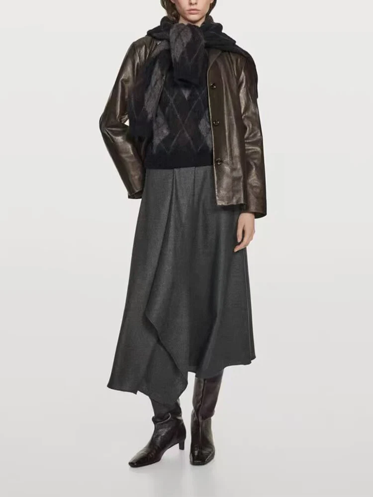 Новая женская мода в европейском стиле, универсальная и элегантная, однотонная, неровный подол, юбка средней длины.
Новая женская мода в европейском стиле, универсальная и элегантная, однотонная, неровный подол, юбка средней длины.