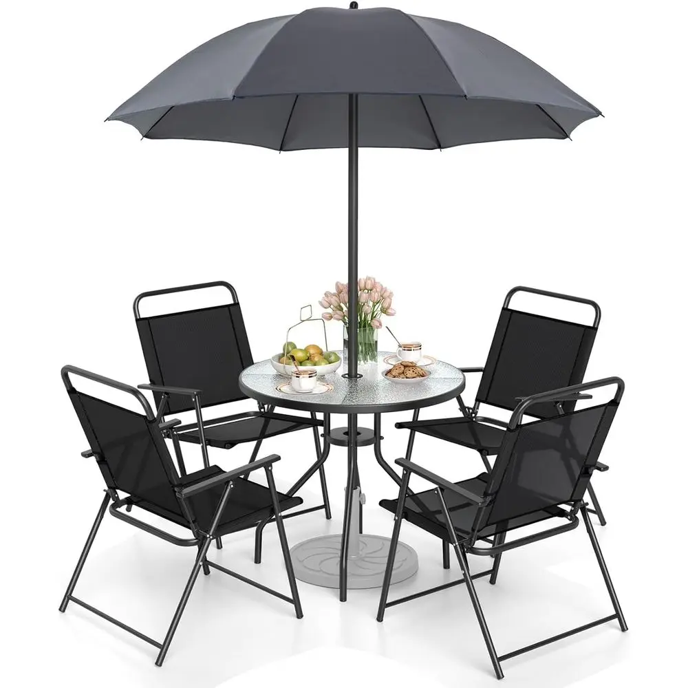 6-Piece Outdoor Patio Dining Set with 4 Chairs and 31.5 Round Table, Umbrella Included, Ideal for Poolside or Balcony
6-Piece Outdoor Patio Dining Set with 4 Chairs and 31.5 Round Table, Umbrella Included, Ideal for Poolside or Balcony